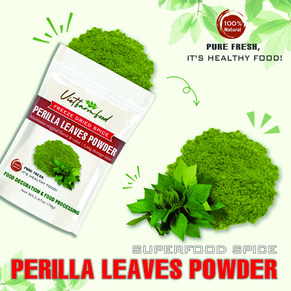 PERILLA LEAVES POWDER 2.47 Oz (70g) VIETFARMFOOD: Freeze-dried spices extract pure natural flavor. Convenient packaging, long-term preservation. Used for cooking, baking, salads, soups, sauces...