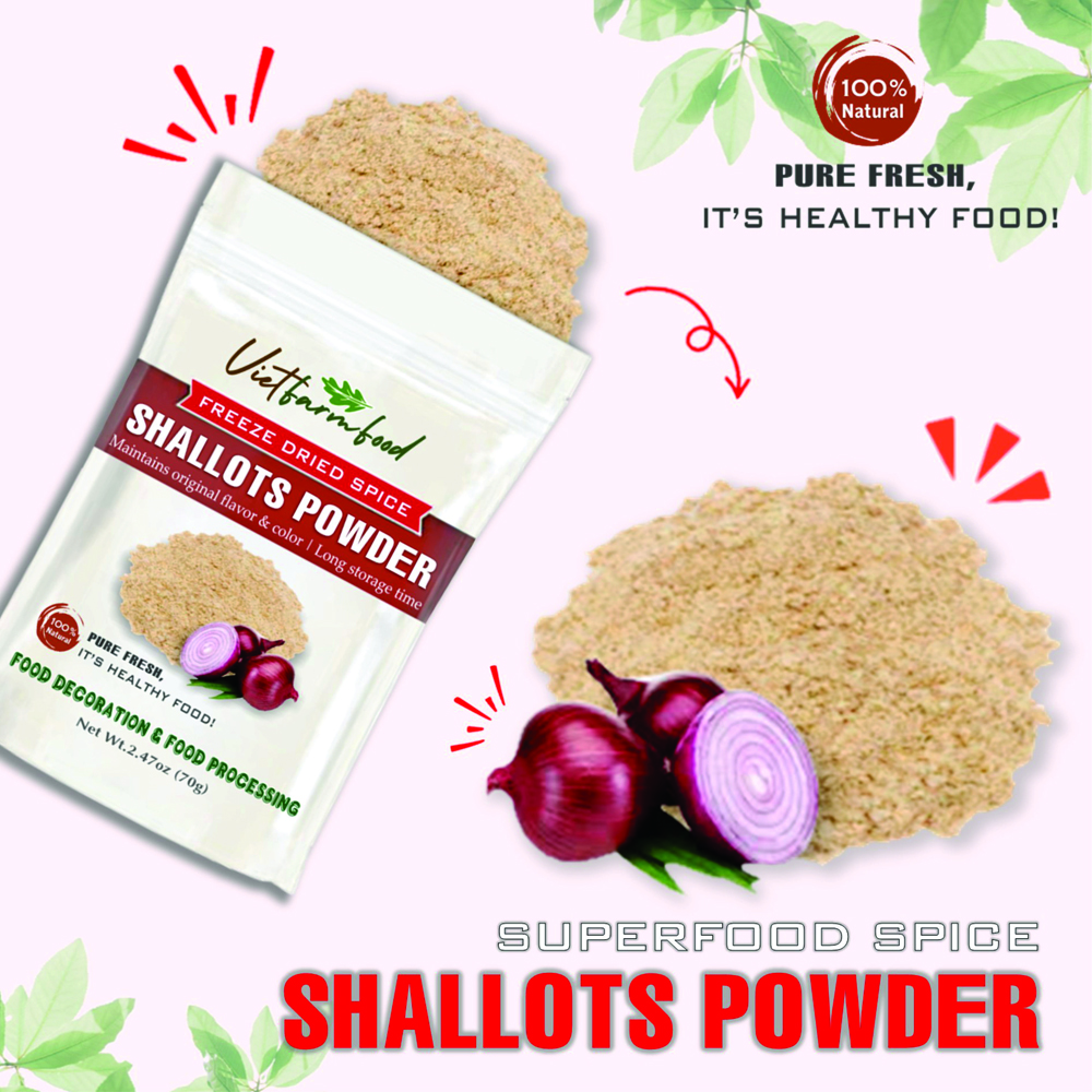 SHALLOTS POWDER 1.76 Oz (50g) VIETFARMFOOD: Freeze-dried spices extract pure natural flavor. Convenient packaging, long-term preservation. Used for cooking, baking, salads, soups, sauces.