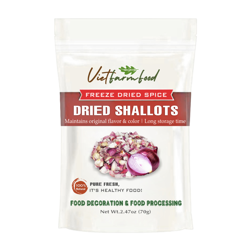 DRIED SHALLOTS 2.47 Oz (70g) VIETFARMFOOD: Freeze-dried spices extract pure natural flavor. Convenient packaging, long-term preservation. Used for cooking, baking, salads, soups, sauces.