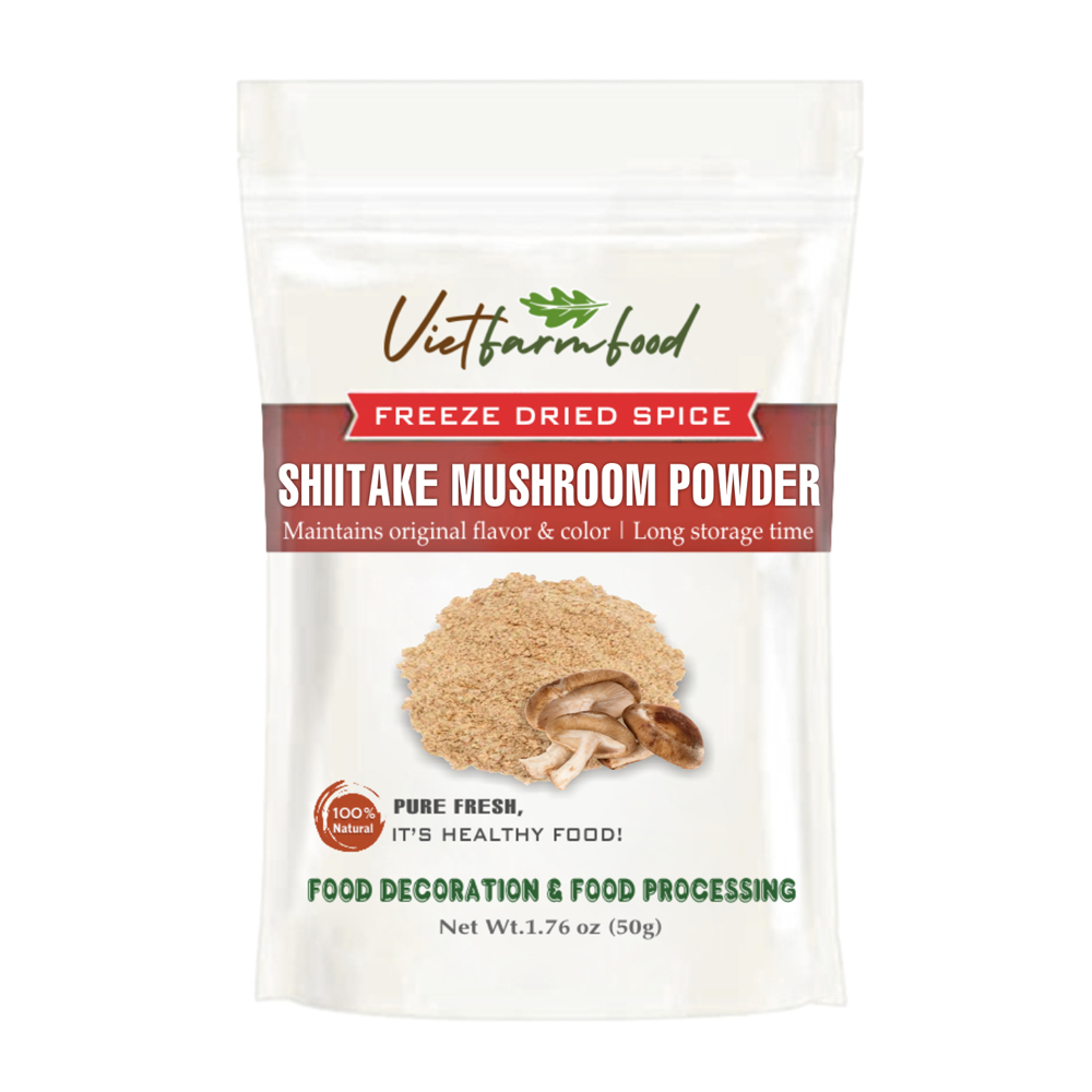 SHIITAKE MUSHROOM POWDER 1.76 Oz (50g) VIETFARMFOOD: Freeze-dried spices extract pure natural flavor. Convenient packaging, long-term preservation. Used for cooking, baking, salads, soups, sauces.