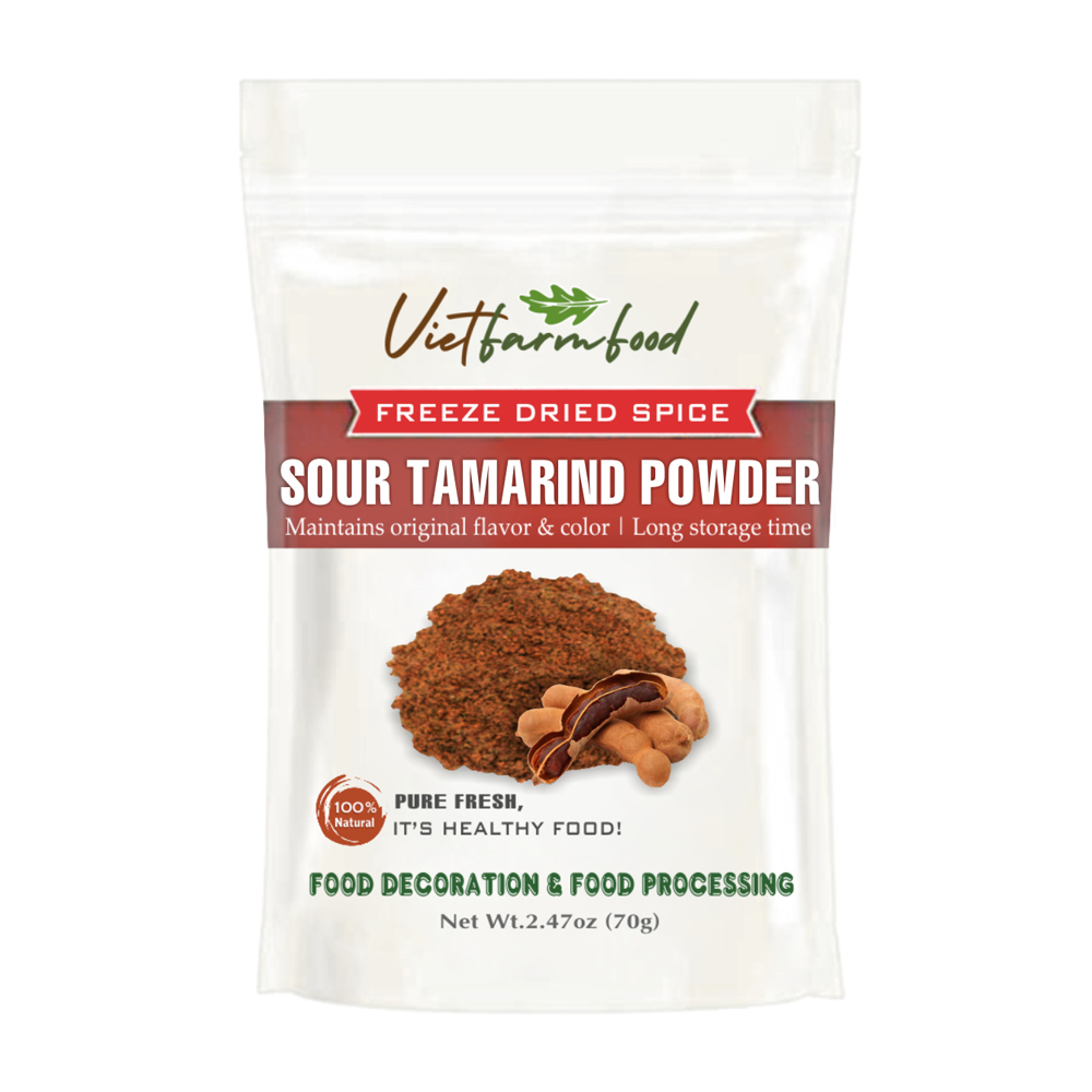 SOUR TAMARIND POWDER 1.76 Oz (50g) VIETFARMFOOD: Freeze-dried spices extract pure natural flavor. Convenient packaging, long-term preservation. Used for cooking, baking, salads, soups, sauces.