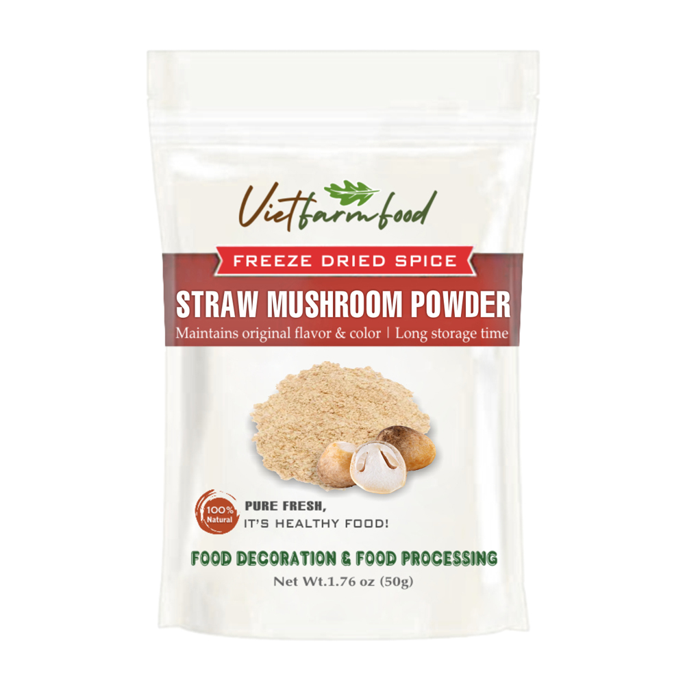 STRAW MUSHROOM POWDER 1.76 Oz (50g) VIETFARMFOOD: Freeze-dried spices extract pure natural flavor. Convenient packaging, long-term preservation. Used for cooking, baking, salads, soups, sauces.