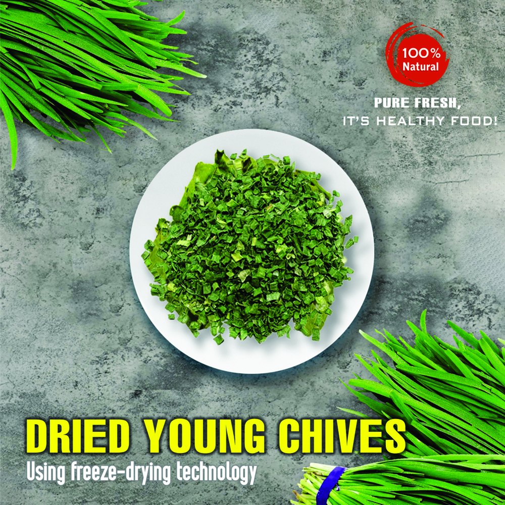 DRIED YOUNG CHIVES 2.47 Oz (70g) VIETFARMFOOD: Freeze-dried spices extract pure natural flavor. Convenient packaging, long-term preservation. Used for cooking, baking, salads, soups, sauces.