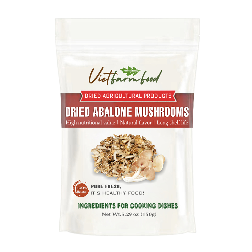 DRIED ABALONE MUSHROOMS 5.29 Oz (150g) VIETFARMFOOD: Dried agricultural products with pure natural flavor. Used as cooking ingredients to prepare delicious, nutritious dishes, suitable for vegetarians