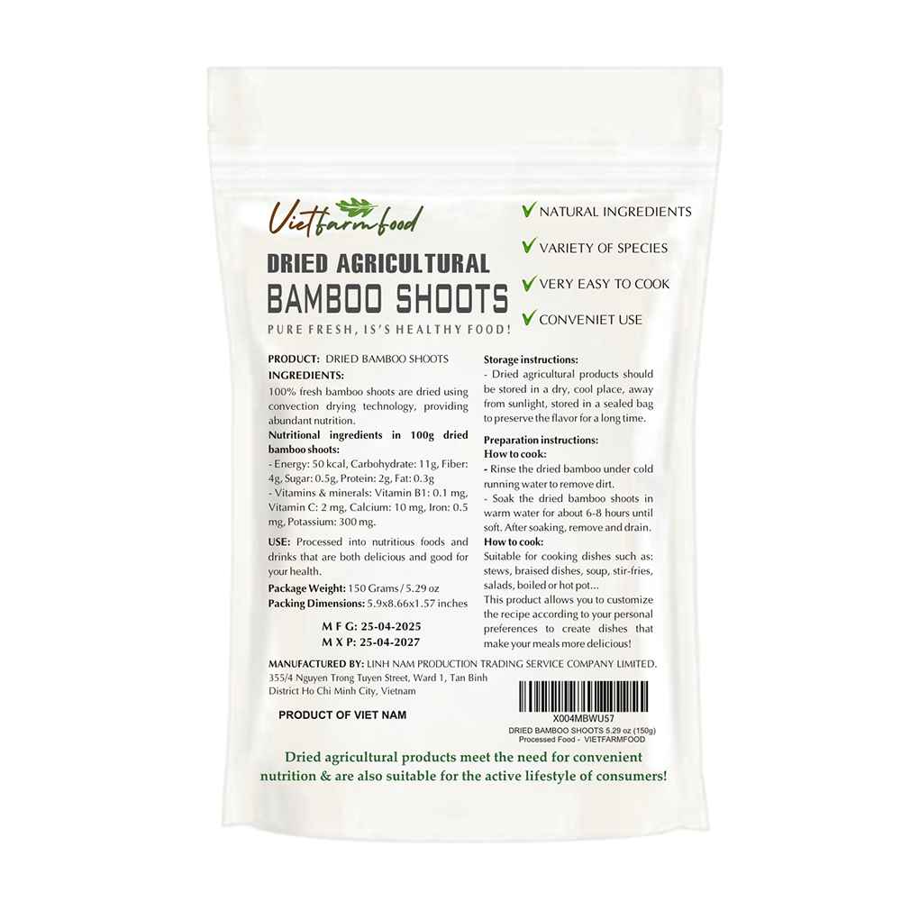 DRIED FOREST BAMBOO SHOOT 5.29 Oz (150g) VIETFARMFOOD: Dried agricultural product with pure natural flavor. Used as cooking ingredients to prepare delicious, nutritious dishes, suitable for vegetarian