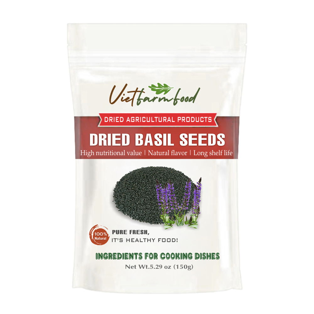 DRIED BASIL SEEDS 5.29 Oz (150g) VIETFARMFOOD: Dried agricultural products with pure natural flavor. Used as ingredients for cooking; toppings, drinks, nutritious dishes, suitable for vegetarians