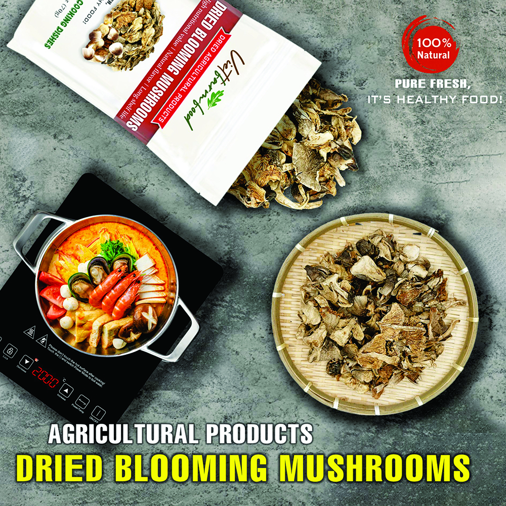 DRIED BLOOMING MUSHROOMS 2.47 Oz (70g) VIETFARMFOOD: Dried agricultural products with pure natural flavor. Used as cooking ingredients to prepare delicious, nutritious dishes, suitable for vegetarians