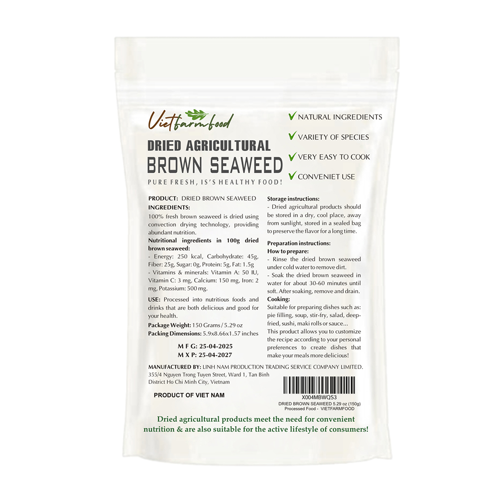 DRIED BROWN SEAWEED (ALGAE) 5.29 Oz (150g) VIETFARMFOOD: Dried agricultural products with pure natural flavor. Used as cooking ingredients to prepare delicious, nutritious dishes, suitable vegetarians