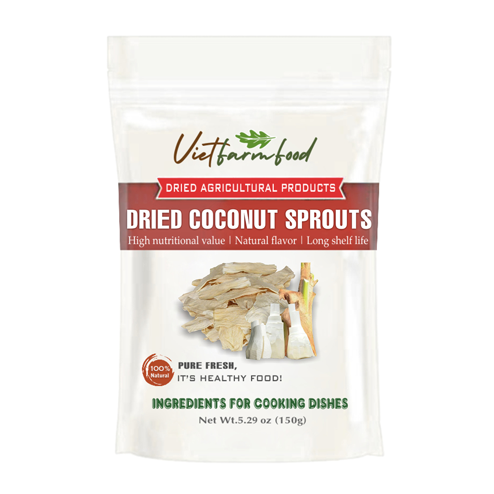 DRIED COCONUT SPROUT 5.29 Oz (150g) VIETFARMFOOD: Dried agricultural products with pure natural flavor. Used as cooking ingredients to prepare delicious, nutritious dishes, suitable for vegetarians