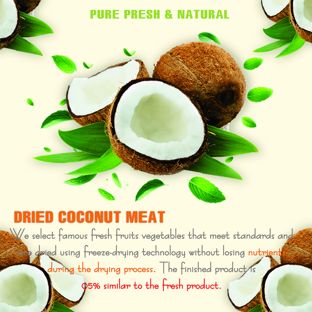 DRIED COCONUT MEAT 5.29 Oz (150g) VIETFARMFOOD: Dried agricultural products with pure natural flavor. Used as ingredients for cooking; toppings, drinks, nutritious dishes, suitable for vegetarians