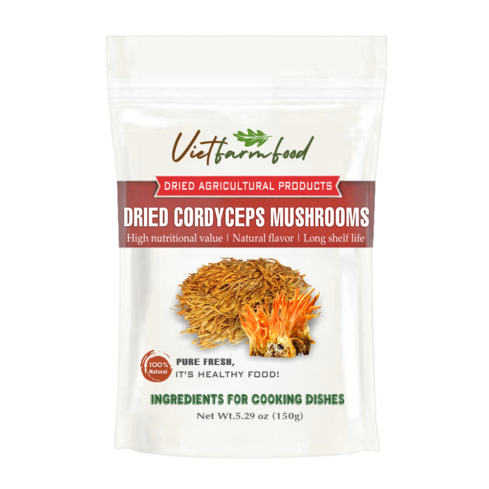 DRIED CORDYCEPS MUSHROOMS 5.29 Oz (150g) VIETFARMFOOD: Dried agricultural products with pure natural flavor. Used as cooking ingredients to prepare delicious, nutritious dishes, suitable vegetarians