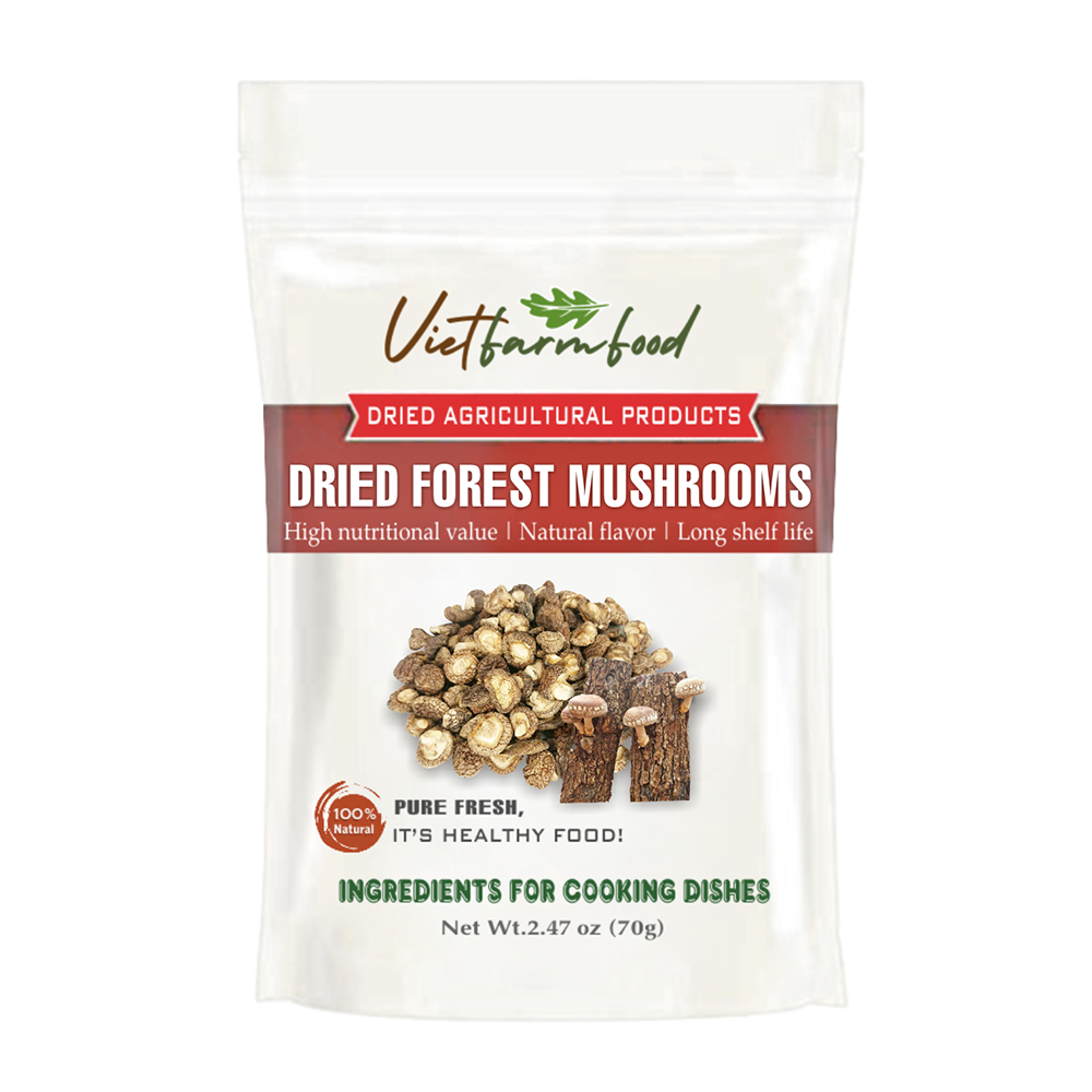 DRIED FOREST MUSHROOMS 2.47 Oz (70g) VIETFARMFOOD: Dried agricultural products with pure natural flavor. Used as cooking ingredients to prepare delicious, nutritious dishes, suitable for vegetarians