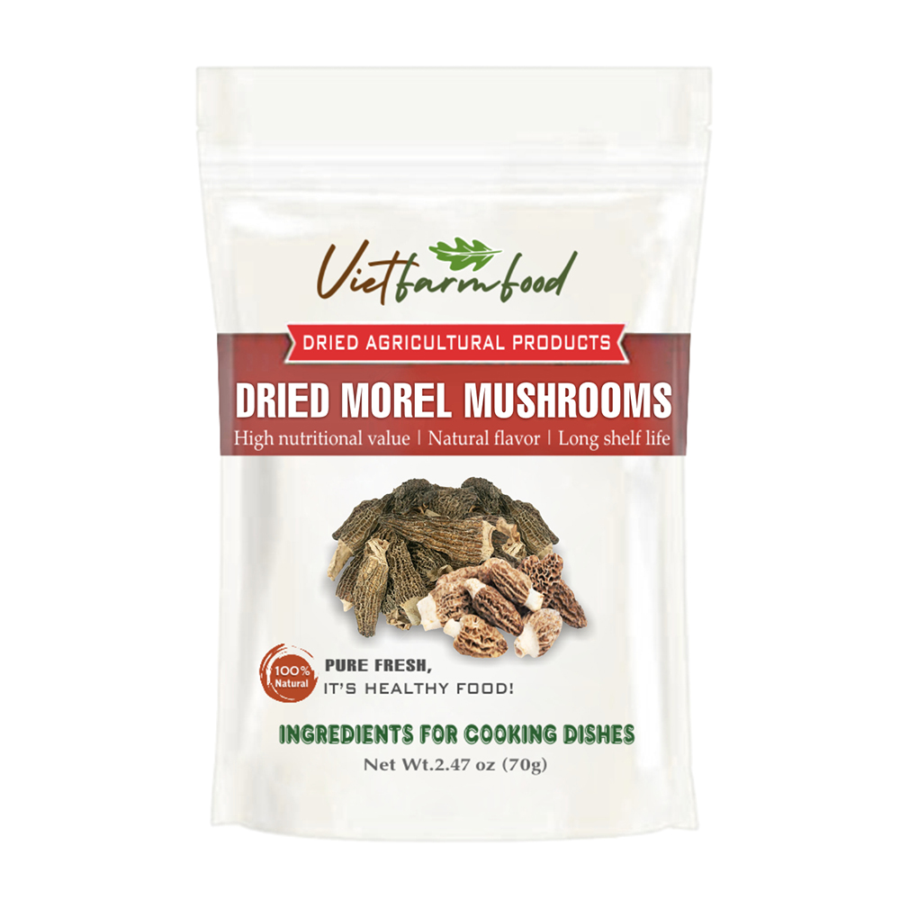 DRIED MOREL MUSHROOMS 2.47 Oz (70g) VIETFARMFOOD: Dried agricultural products with pure natural flavor. Used as cooking ingredients to prepare delicious, nutritious dishes, suitable for vegetarians