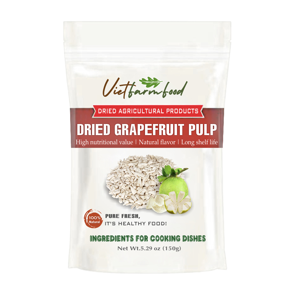 DRIED GRAPEFRUIT PULP 5.29 Oz (150g) VIETFARMFOOD: Dried agricultural products with pure natural flavor. Used as ingredients for cooking; toppings, drinks, nutritious dishes, suitable for vegetarians