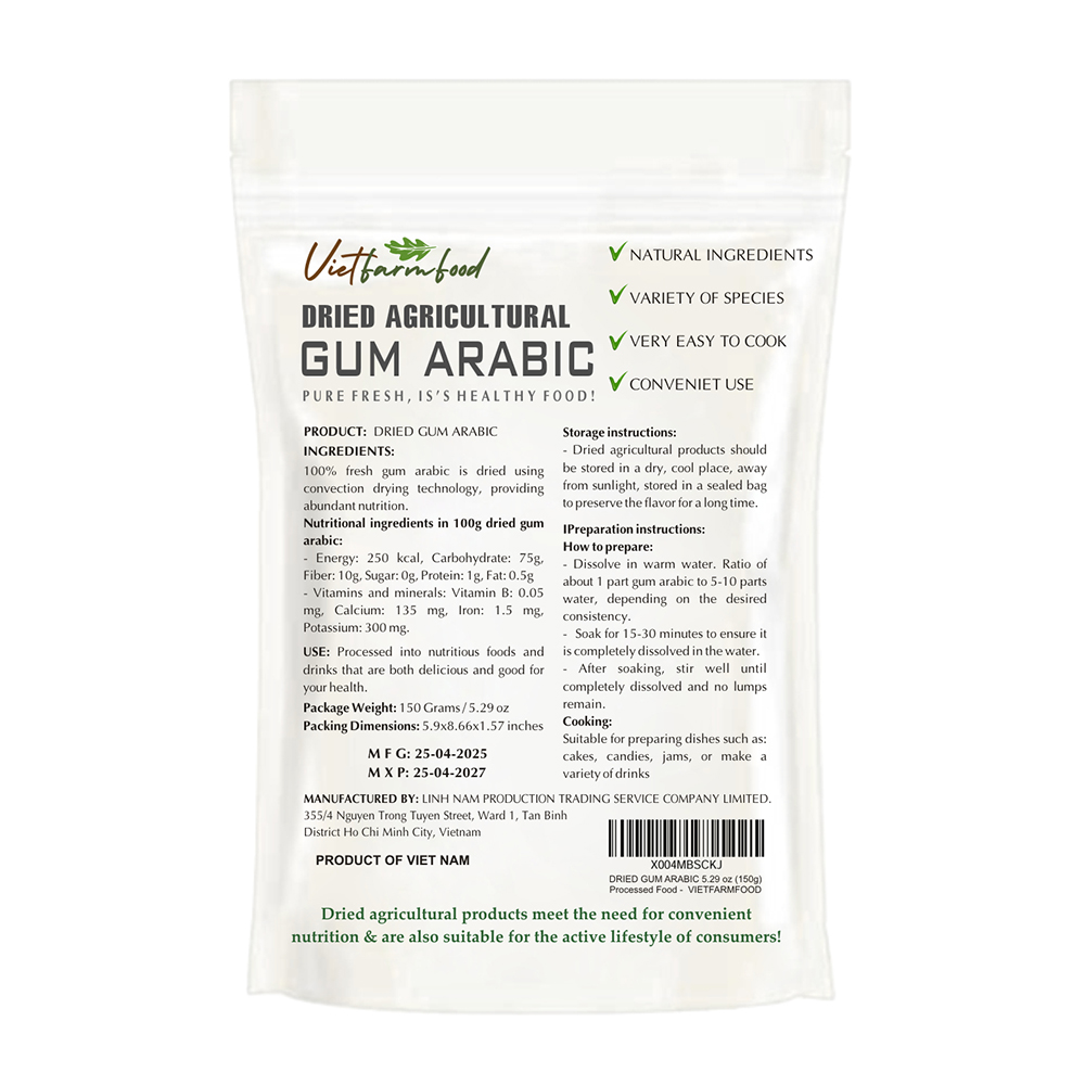 DRIED GUM ARABIC (TRAGACANTH) 5.29 Oz (150g) VIETFARMFOOD: Dried agricultural products with pure natural flavor. Used as ingredients for cooking; toppings, drinks, nutritious dishes