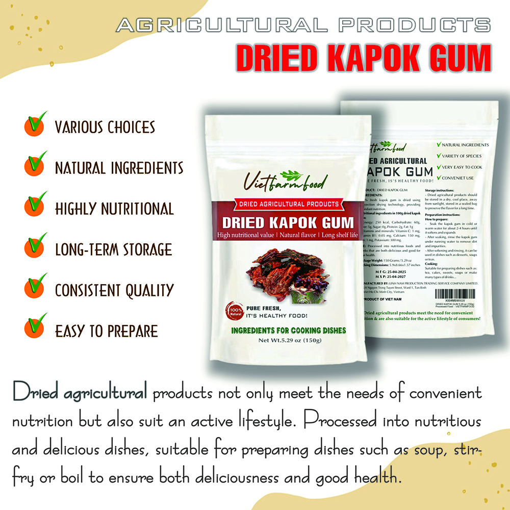 DRIED KAPOK (RESIN) GUM 5.29 Oz (150g) VIETFARMFOOD: Dried agricultural products with pure natural flavor. Used as ingredients for cooking; toppings, drinks, nutritious dishes, suitable for vegetarian