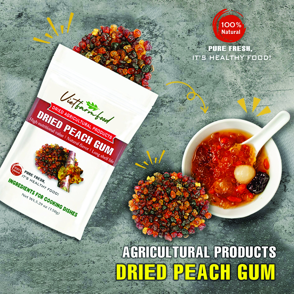 DRIED PEACH GUM 5.29 Oz (150g) VIETFARMFOOD: Dried agricultural products with pure natural flavor. Used as ingredients for cooking; toppings, drinks, nutritious dishes, suitable for vegetarians