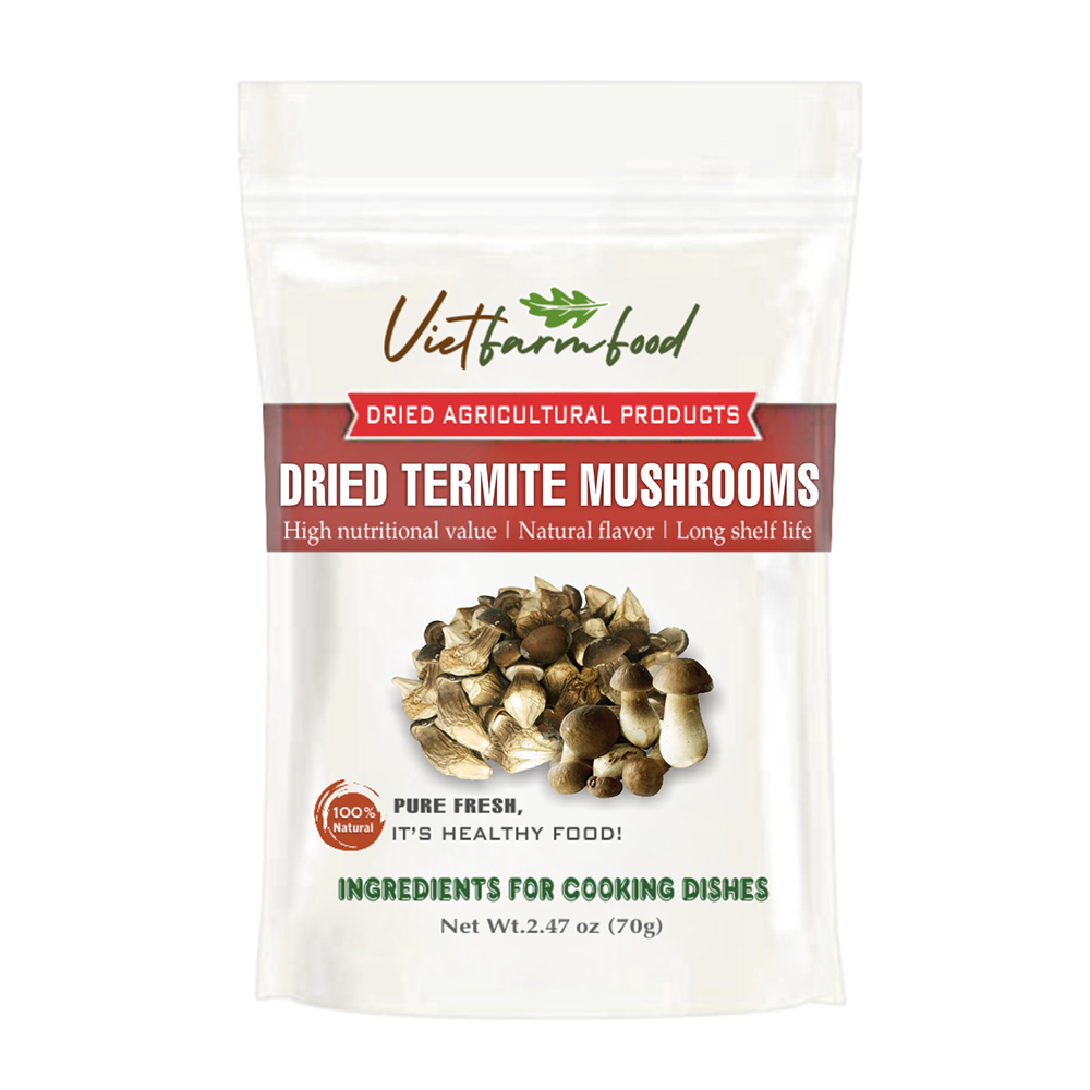 DRIED TERMITE MUSHROOMS 2.47 Oz (70g) VIETFARMFOOD: Dried agricultural products with pure natural flavor. Used as cooking ingredients to prepare delicious, nutritious dishes, suitable for vegetarians