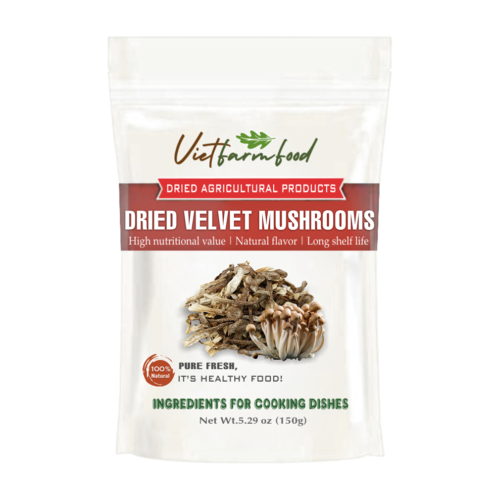DRIED VELVET MUSHROOMS 5.29 Oz (150g) VIETFARMFOOD: Dried agricultural products with pure natural flavor. Used as cooking ingredients to prepare delicious, nutritious dishes, suitable for vegetarians