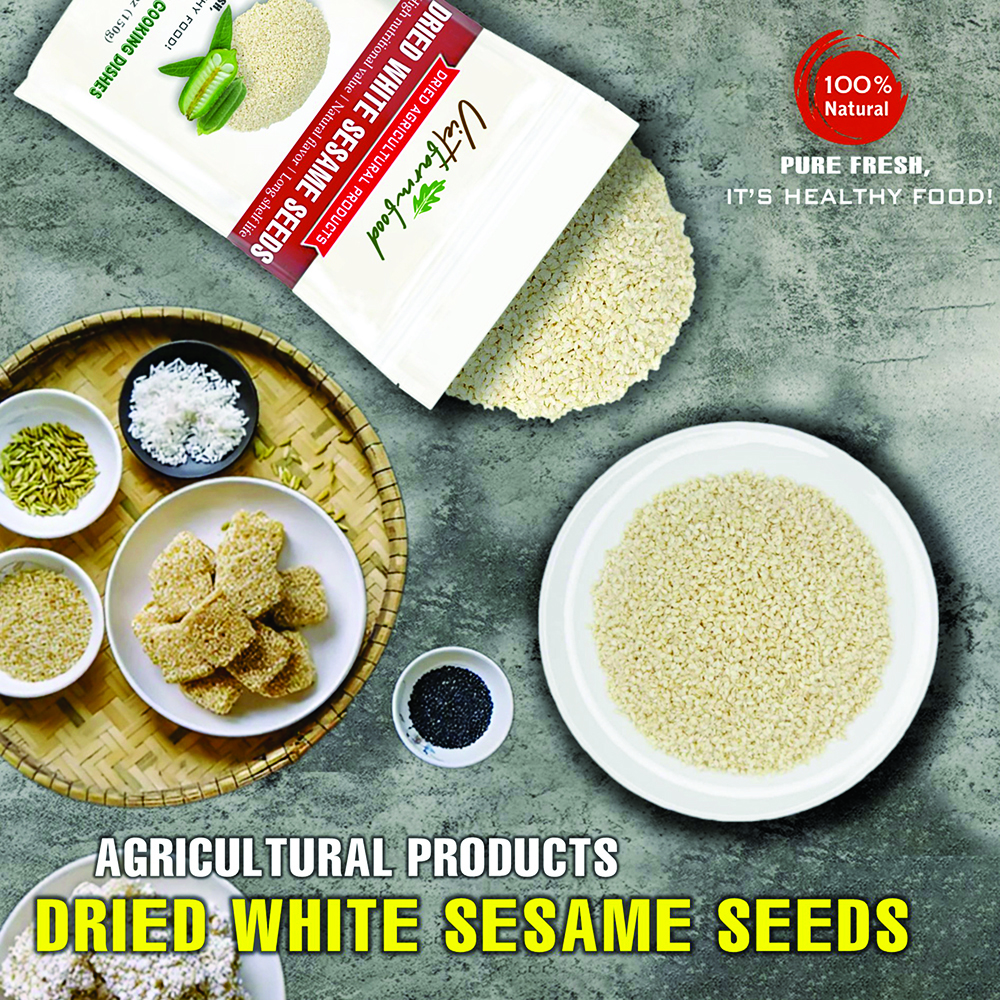 DRIED WHITE SESAME SEEDS 5.29 Oz (150g) VIETFARMFOOD: Dried agricultural products with pure natural flavor. Used as ingredients for cooking; toppings, drinks, nutritious dishes,suitable for vegetarian
