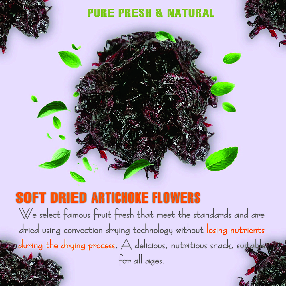 SOFT DRIED ARTICHOKE FLOWERS 5.29 Oz (150g) VIETFARMFOOD: Convection dried fruit with a little sugar, salt, natural sweetness, soft when chewed. Suitable for snacking, healthy desserts for all ages