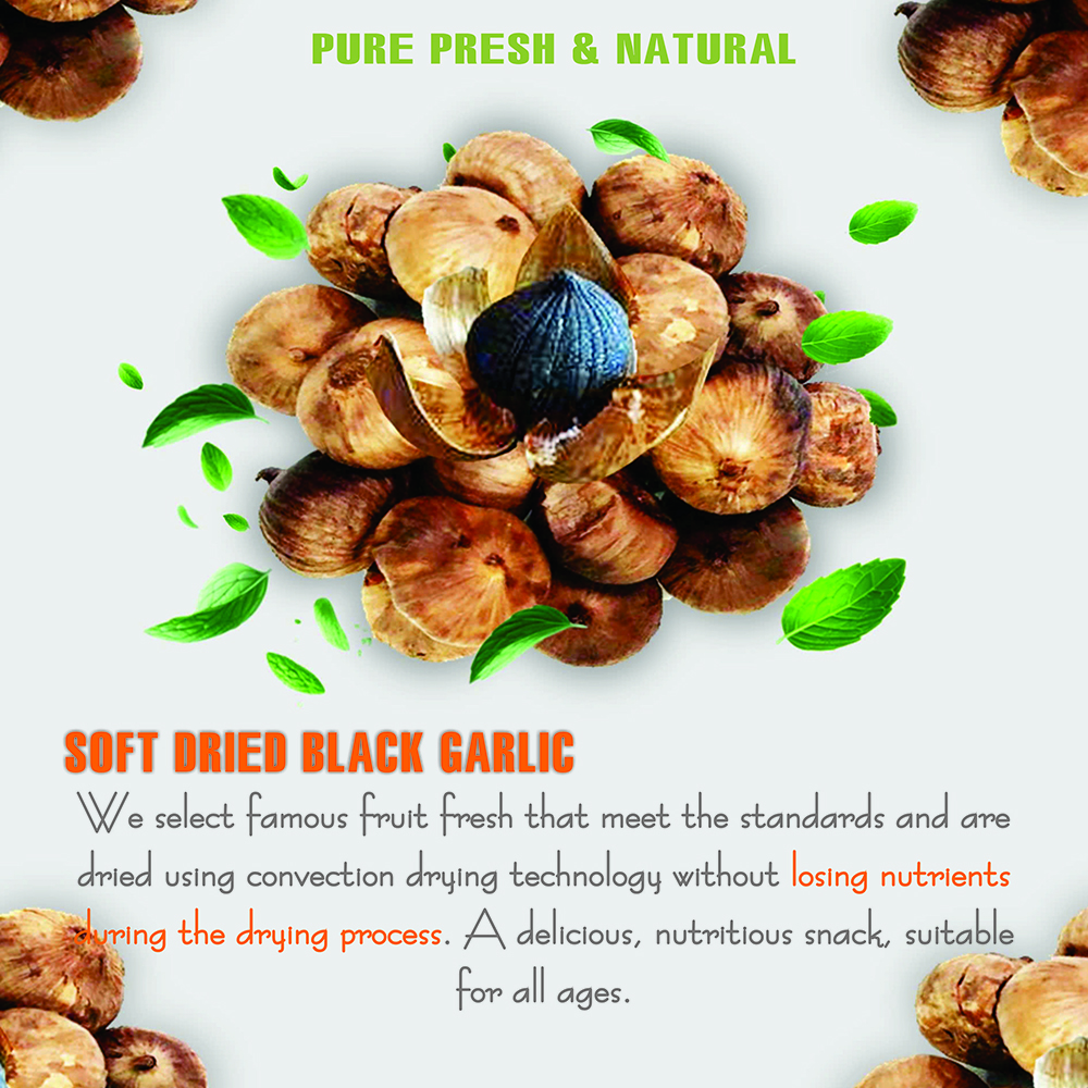 SOFT DRIED BLACK GARLIC 5.29oz (150g) VIETFARMFOOD: Convection dried fruit with a little sugar, salt, natural sweetness, soft when chewed. Suitable for snack, healthy dessert for all ages