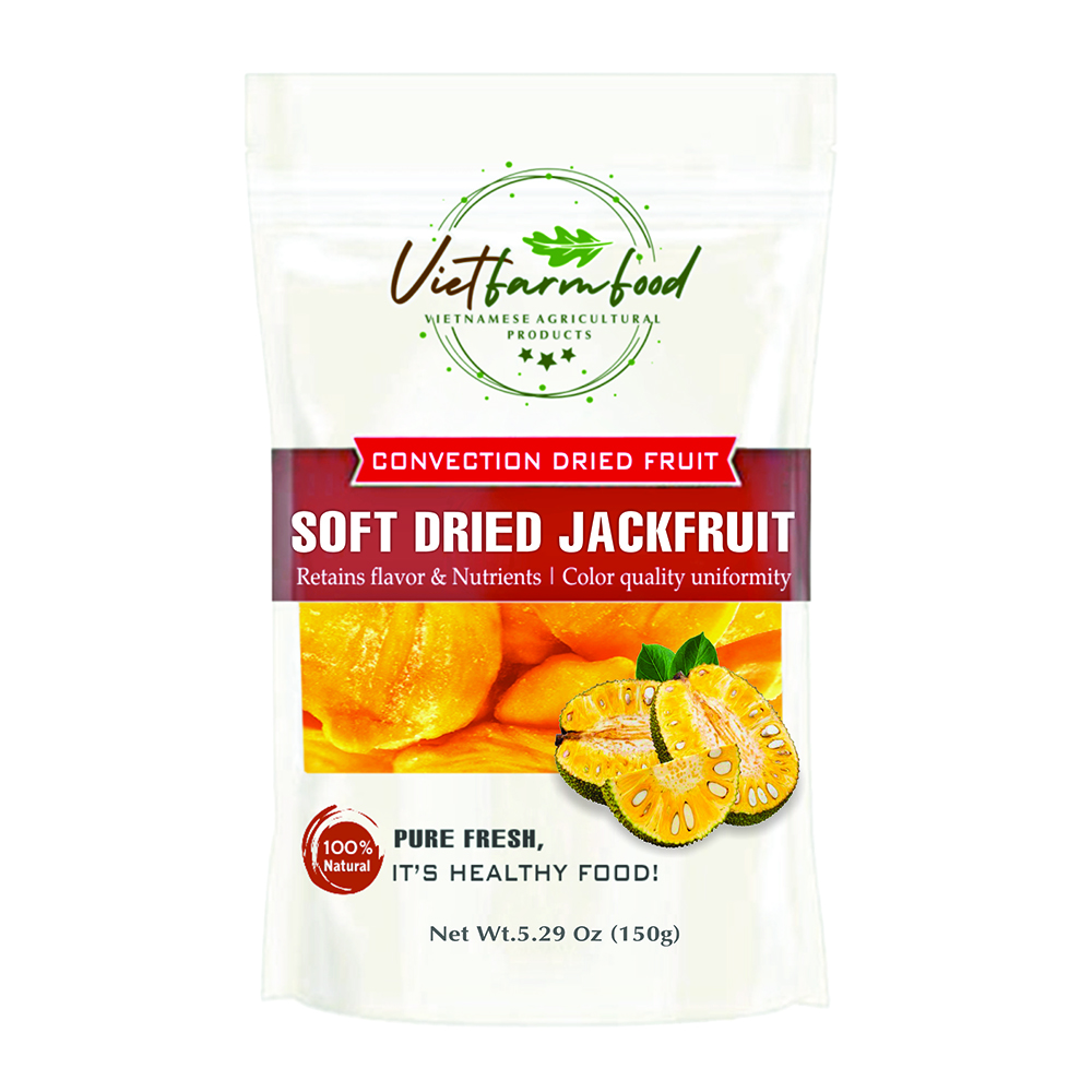 SOFT DRIED JACKFRUIT 5.29oz (150g) VIETFARMFOOD: Convection dried fruit with a little sugar, salt, natural sweetness, soft when chewed. Suitable for snack, healthy dessert for all ages