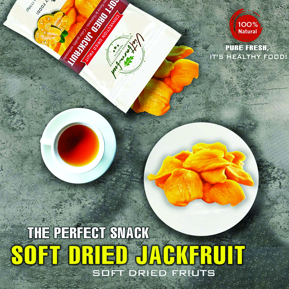 SOFT DRIED JACKFRUIT 5.29oz (150g) VIETFARMFOOD: Convection dried fruit with a little sugar, salt, natural sweetness, soft when chewed. Suitable for snack, healthy dessert for all ages