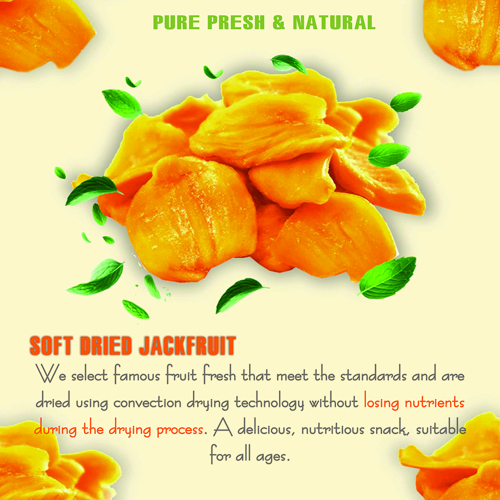 SOFT DRIED JACKFRUIT 5.29oz (150g) VIETFARMFOOD: Convection dried fruit with a little sugar, salt, natural sweetness, soft when chewed. Suitable for snack, healthy dessert for all ages