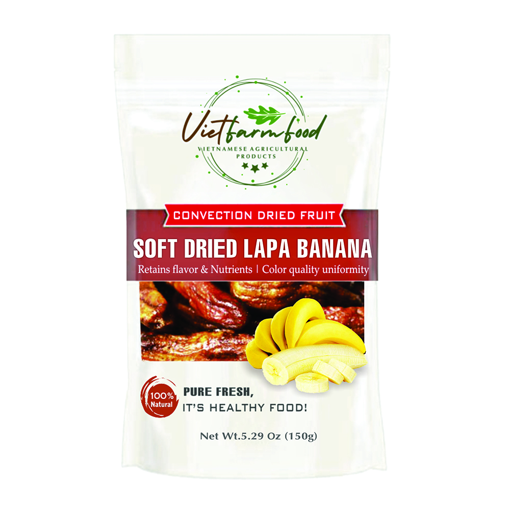 SOFT DRIED LAPA BANANA 5.29oz (150g) VIETFARMFOOD: Convection dried fruit with a little sugar, salt, natural sweetness, soft when chewed. Suitable for snack, healthy dessert for all ages