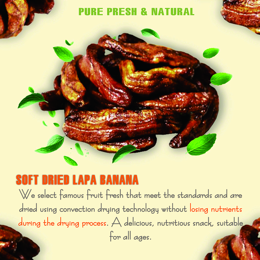 SOFT DRIED LAPA BANANA 5.29oz (150g) VIETFARMFOOD: Convection dried fruit with a little sugar, salt, natural sweetness, soft when chewed. Suitable for snack, healthy dessert for all ages