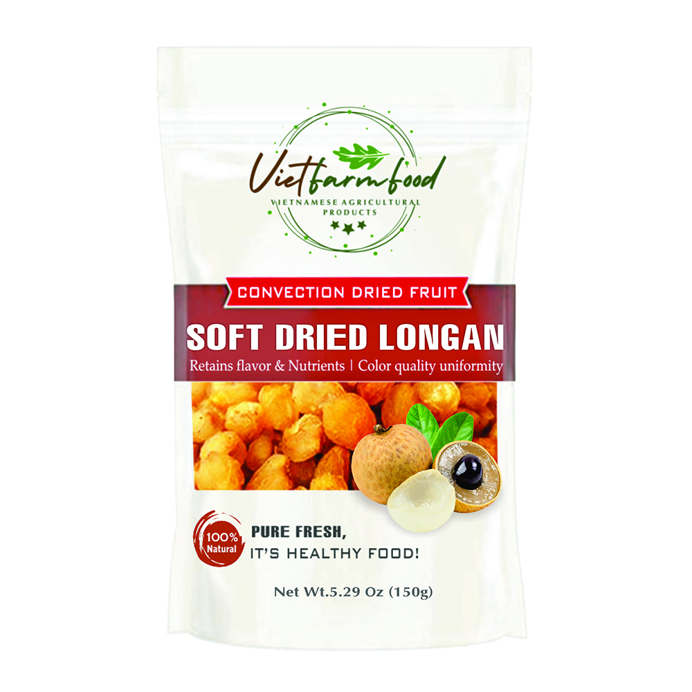 SOFT DRIED LONGAN 5.29oz (150g) VIETFARMFOOD: Convection dried fruit with a little sugar, salt, natural sweetness, soft when chewed. Suitable for snack, healthy dessert for all ages