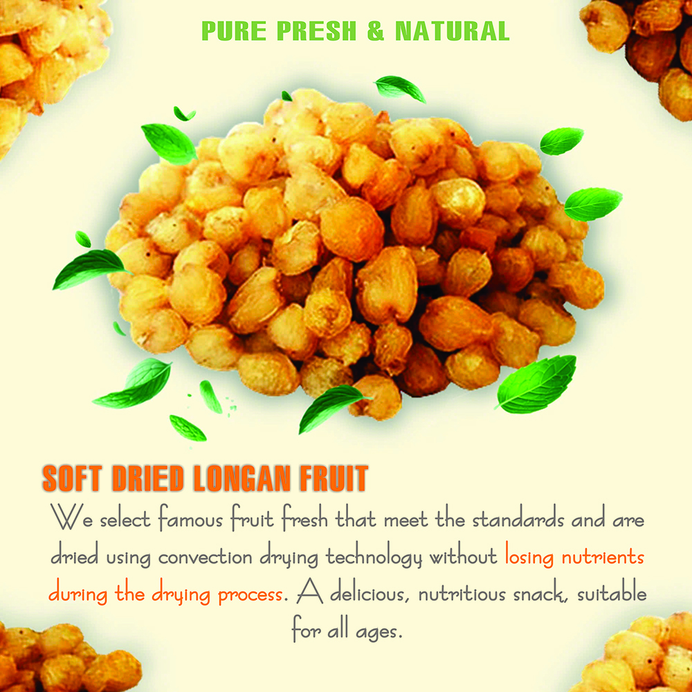 SOFT DRIED LONGAN 5.29oz (150g) VIETFARMFOOD: Convection dried fruit with a little sugar, salt, natural sweetness, soft when chewed. Suitable for snack, healthy dessert for all ages