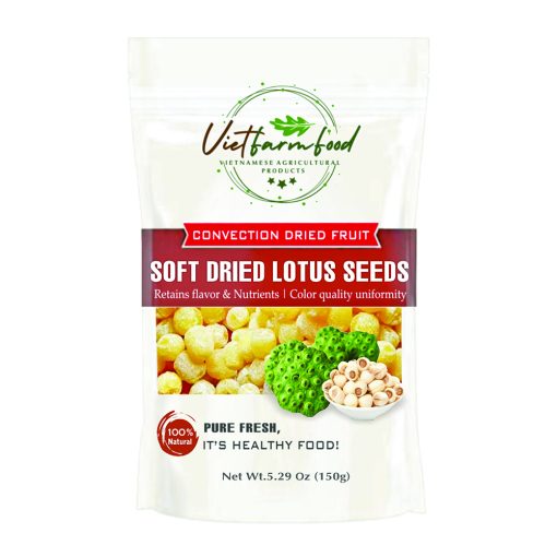 SOFT DRIED LOTUS SEEDS 5.29oz (150g) VIETFARMFOOD: Convection dried fruit with a little sugar, salt, natural sweetness, soft when chewed. Suitable for snack, healthy dessert for all ages 1 SOFT DRIED LOTUS SEEDS CONVECTION DRIED FRUIT Viet Farm Food Agricultural Products 84 0938838553 1