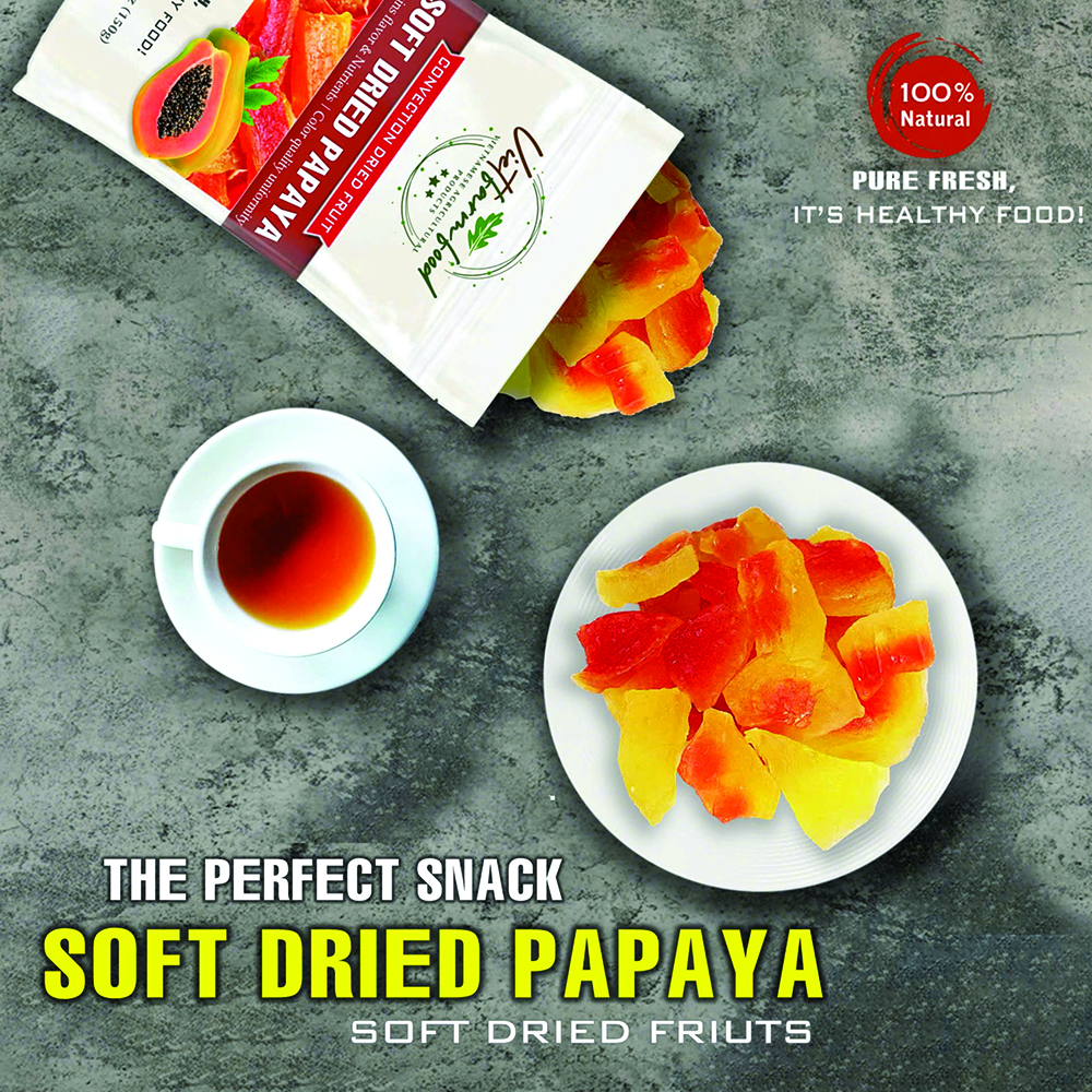 SOFT DRIED PAPAYA 5.29oz (150g) VIETFARMFOOD: Convection dried fruit with a little sugar, salt, natural sweetness, soft when chewed. Suitable for snack, topping, healthy desserts for all ages