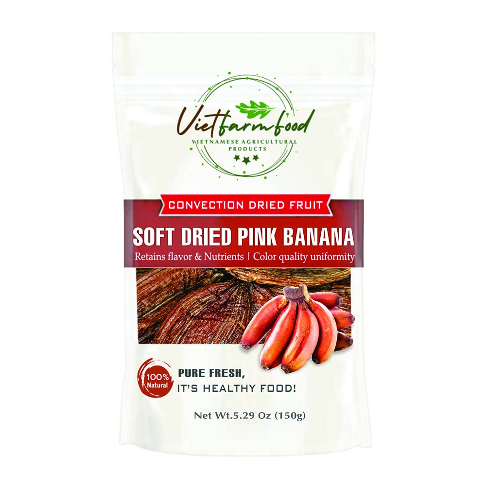 SOFT DRIED PINK BANANA 5.29oz (150g) VIETFARMFOOD: Convection dried fruit, pure natural sweetness without sugar, soft when chewed. Suitable for snack, topping, healthy desserts for all ages