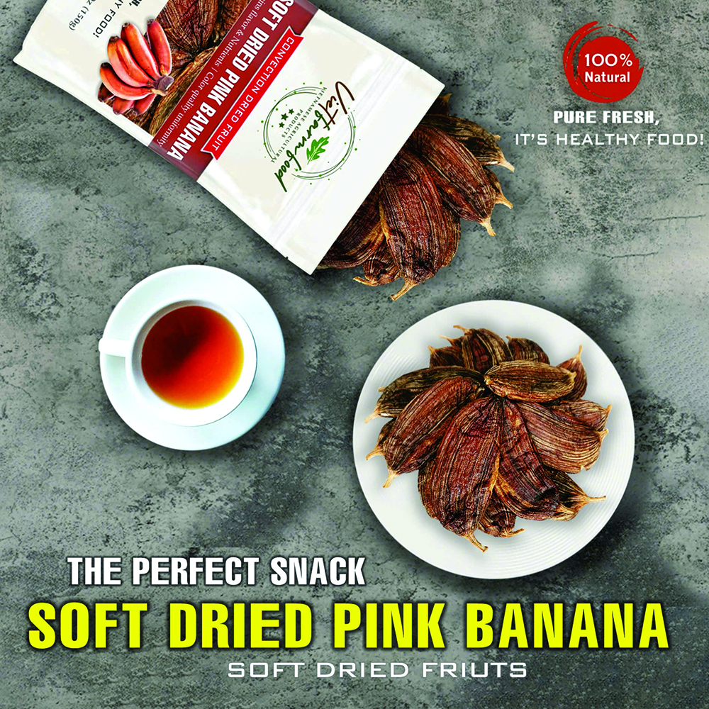 SOFT DRIED PINK BANANA 5.29oz (150g) VIETFARMFOOD: Convection dried fruit, pure natural sweetness without sugar, soft when chewed. Suitable for snack, topping, healthy desserts for all ages
