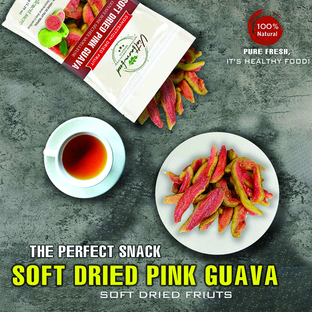 SOFT DRIED PINK GUAVA 5.29 Oz (150g) VIETFARMFOOD: Convection dried fruit with a little sugar, salt, chilli, natural sweet, soft when chewed. Suitable for snack, topping, healthy desserts for all ages