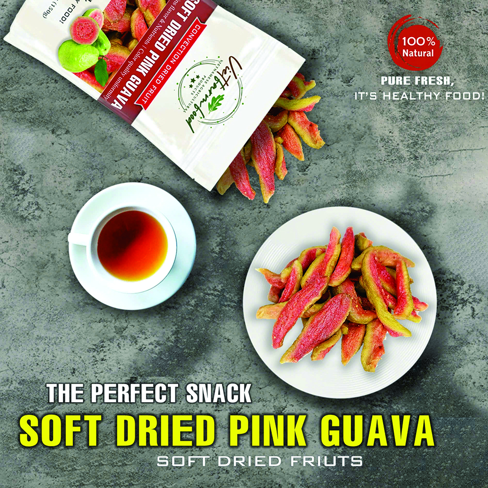 SOFT DRIED PINK GUAVA 5.29 Oz (150g) VIETFARMFOOD: Convection dried fruit with a little sugar, salt, chilli, natural sweet, soft when chewed. Suitable for snack, topping, healthy desserts for all ages