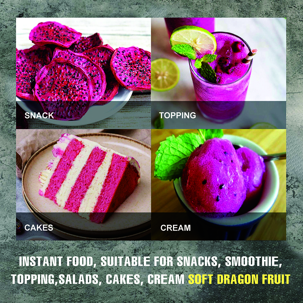 SOFT DRIED RED DRAGON FRUIT 5.29 Oz (150g) VIETFARMFOOD: Convection dried fruit, pure natural sweetness without sugar, soft when chewed. Suitable for snack, topping, healthy desserts for all ages