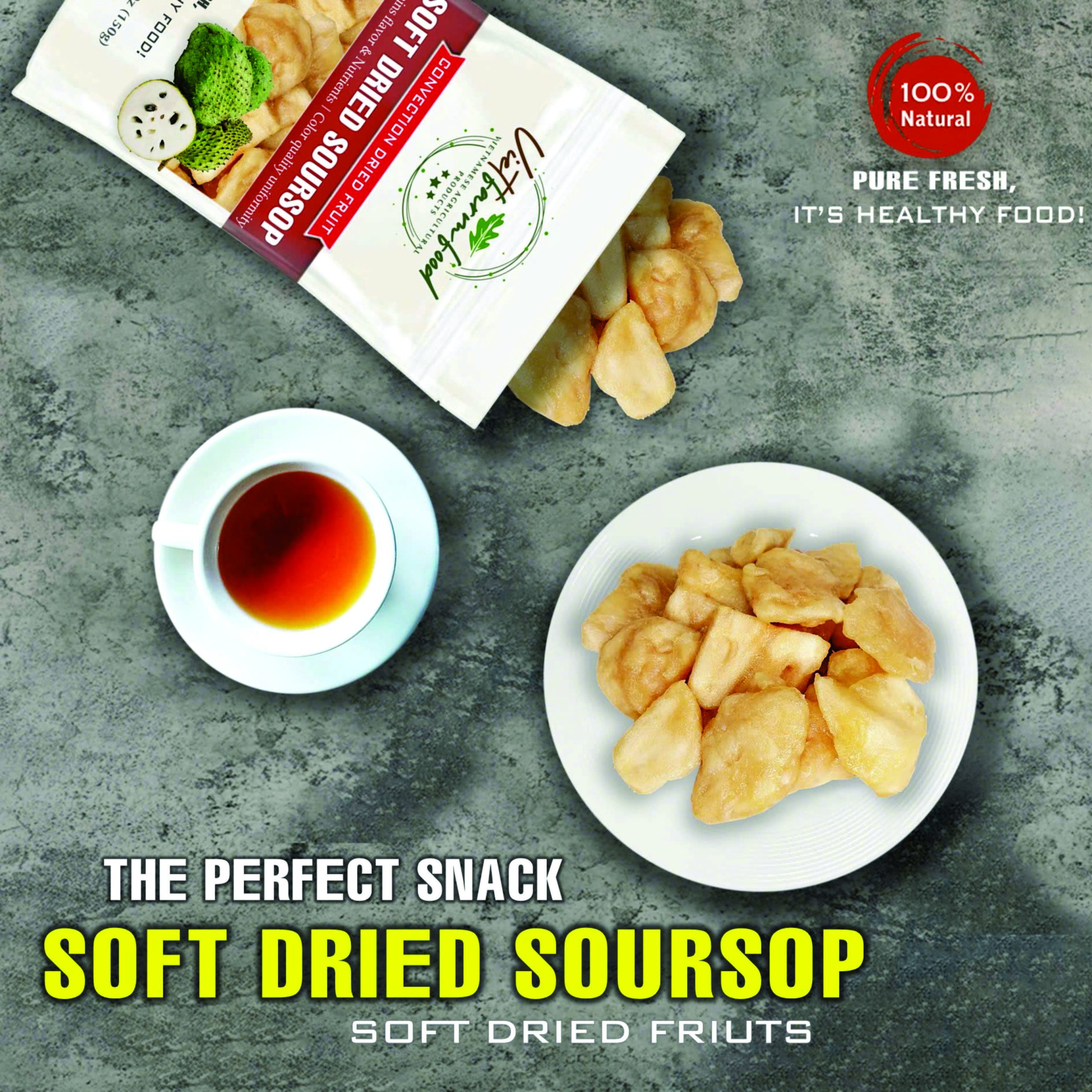 SOFT DRIED SOURSOP (GUANABANA) 5.29 Oz (150g) VIETFARMFOOD: Convection dried fruit, pure natural sweetness without sugar, soft when chewed. Suitable for snack, topping, healthy desserts for all ages