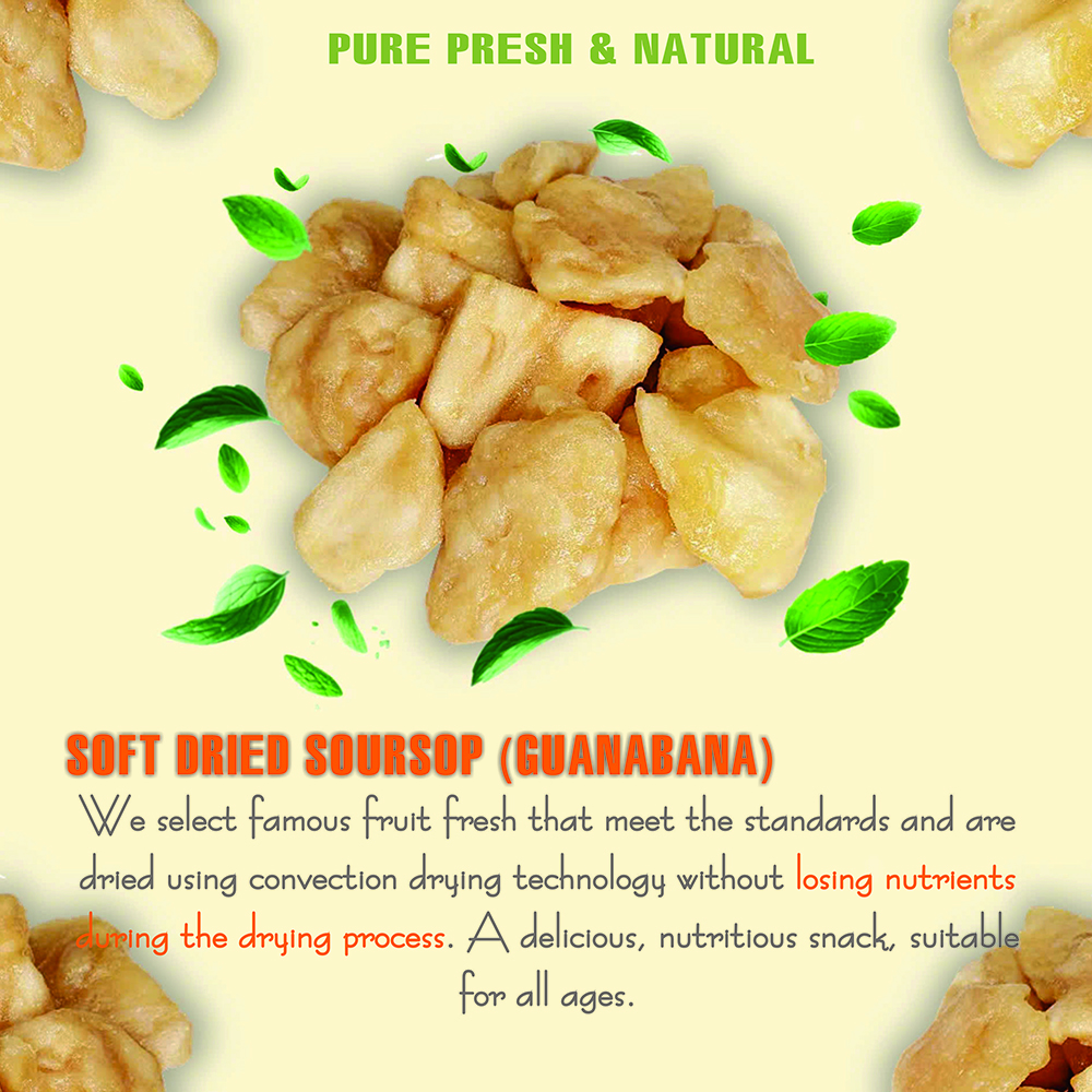 SOFT DRIED SOURSOP (GUANABANA) 5.29 Oz (150g) VIETFARMFOOD: Convection dried fruit, pure natural sweetness without sugar, soft when chewed. Suitable for snack, topping, healthy desserts for all ages