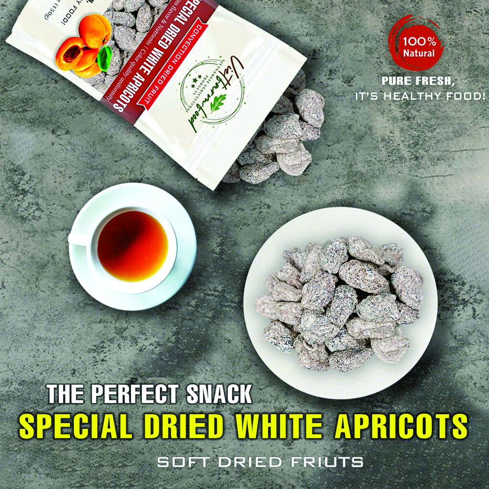SPECIAL DRIED WHITE APRICOTS 5.29oz (150g) VIETFARMFOOD: Convection dried fruit with a little sugar, salt, natural sweetness, soft when chewed. Suitable for snack, healthy dessert for all ages