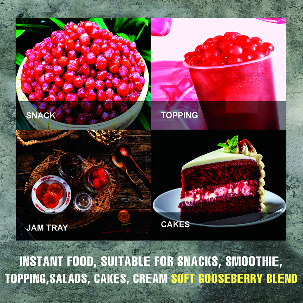 SOFT SPICY SALTED GOOSEBERRY 5.29oz (150g) VIETFARMFOOD: Convection dried fruit with little sugar, salt, chili natural sweet, soft when chewed. Suitable for snack, topping, healthy dessert for all age