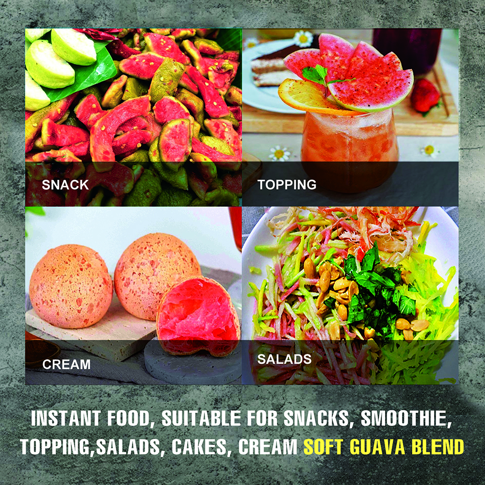 SOFT SPICY SALTED PINK GUAVA 5.29oz (150g) VIETFARMFOOD: Convection dried fruit with little sugar, salt, chili natural sweet, soft when chewed. Suitable for snack, topping, healthy dessert for all age