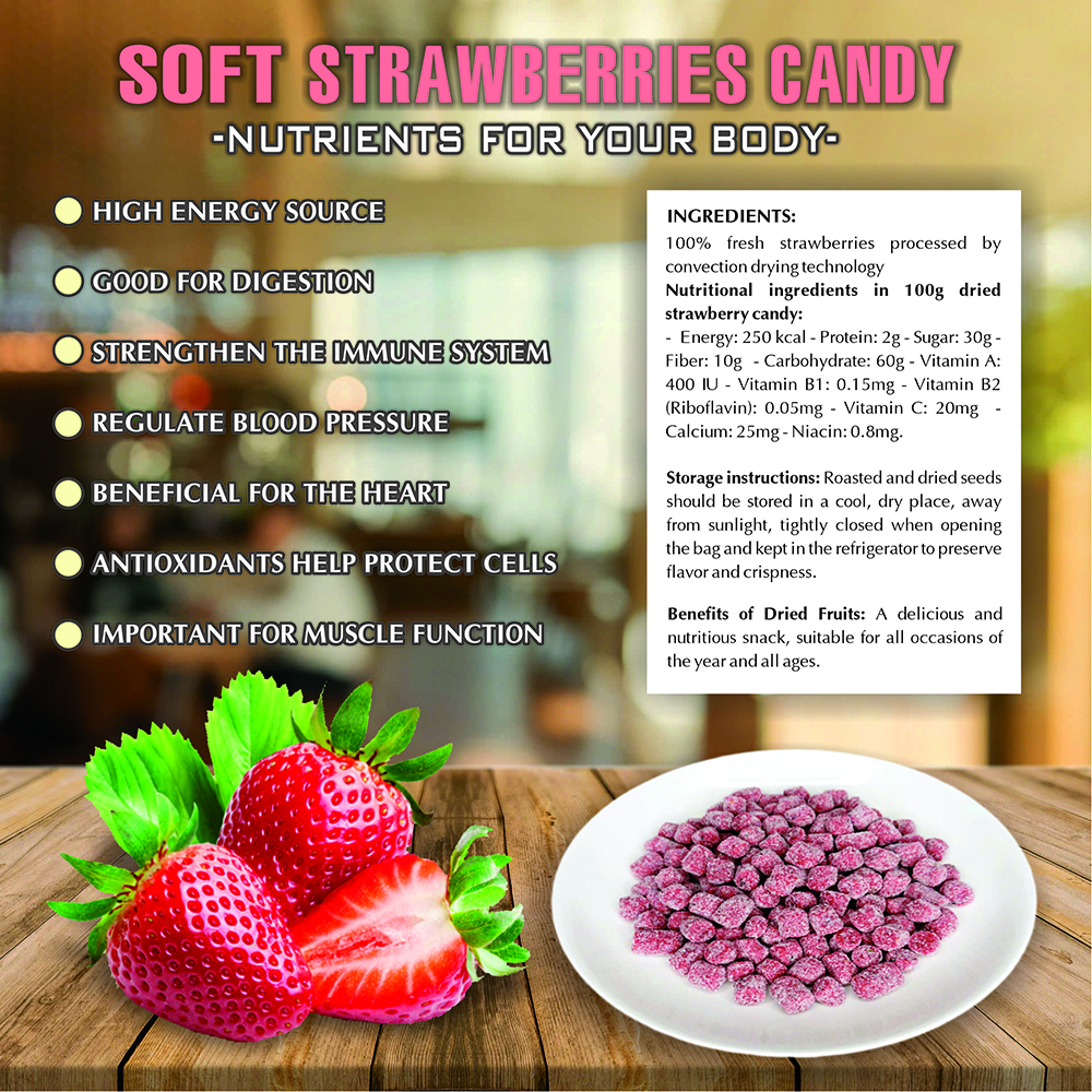 SOFT MULBERRY CANDY 5.29oz (150g) VIETFARMFOOD: Convection dried fruit with a little sugar, salt, natural sweetness, soft when chewed. Suitable for snack, healthy dessert for all ages