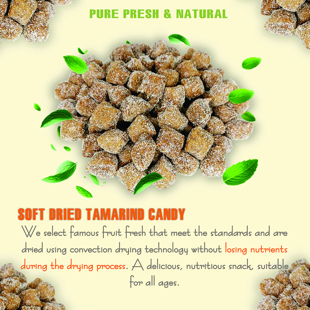SOFT TAMARIND CANDY 5.29oz (150g) VIETFARMFOOD: Convection dried fruit with a little sugar, salt, natural sweetness, soft when chewed. Suitable for snack, healthy dessert for all ages