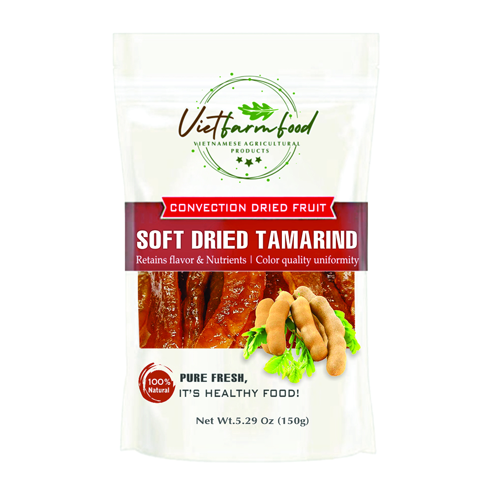 SOFT DRIED TAMARIND 5.29 Oz (150g) VIETFARMFOOD: Convection dried fruit with a little sugar, salt, natural sweetness, soft when chewed. Suitable for snacking, topping, healthy desserts for all ages