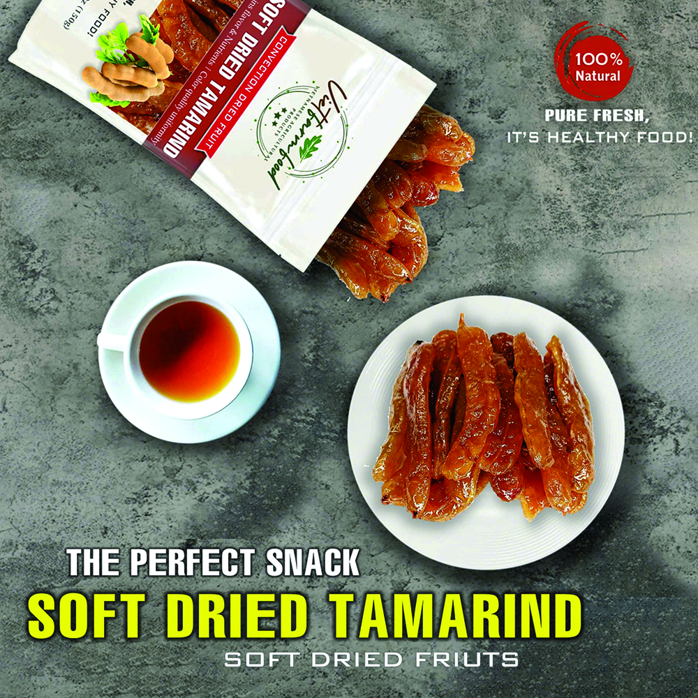 SOFT DRIED TAMARIND 5.29 Oz (150g) VIETFARMFOOD: Convection dried fruit with a little sugar, salt, natural sweetness, soft when chewed. Suitable for snacking, topping, healthy desserts for all ages