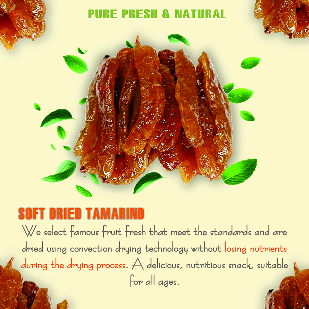 SOFT DRIED TAMARIND 5.29 Oz (150g) VIETFARMFOOD: Convection dried fruit with a little sugar, salt, natural sweetness, soft when chewed. Suitable for snacking, topping, healthy desserts for all ages